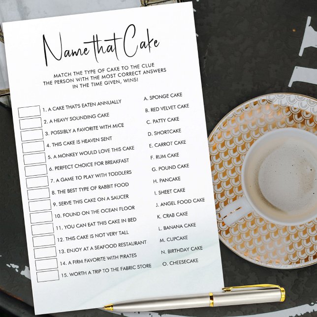 Name that Cake Bridal Shower Game Soft Green Wash (Name that Cake bridal shower puzzle matching game for guests)