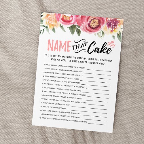 Name that cake with Answers game Card