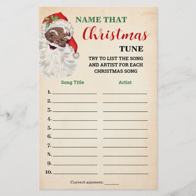Name that Christmas Tune Santa Game Card Flyer (Front)