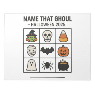 Name That Ghoul Halloween 2025 Game Bingo Sheet Notepad