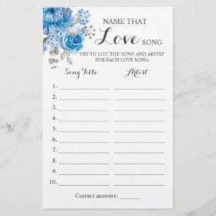 Name that Love Song Blue Flower Game Card Flyer