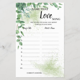 Name that Love Song Eucalyptus Shower Game Card Flyer