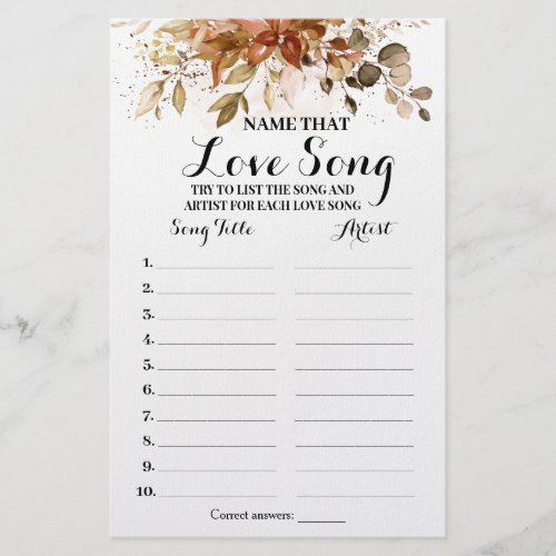 Name that Love Song Fall Eucalyptus Shower Game Flyer