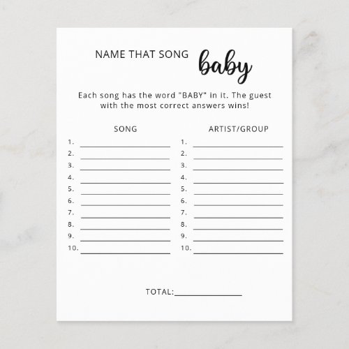 Name that song baby shower game