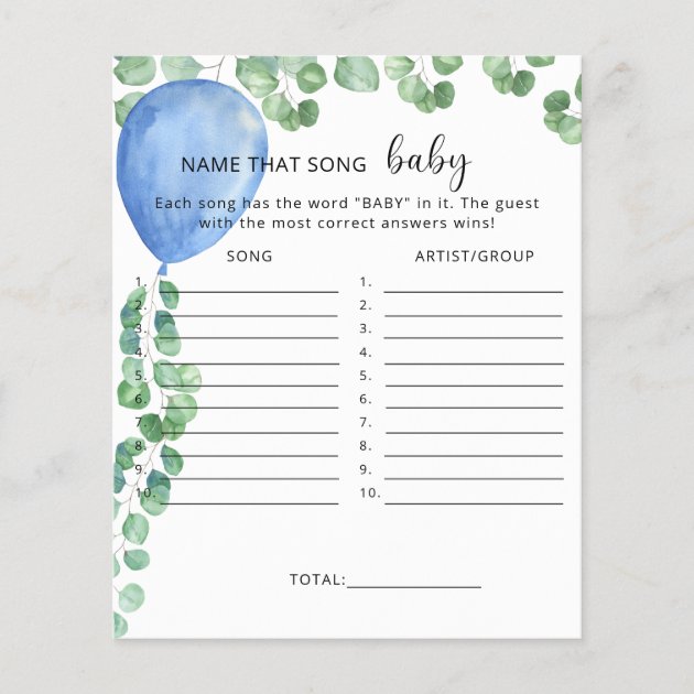 Name that song \ Blue Balloon Baby shower