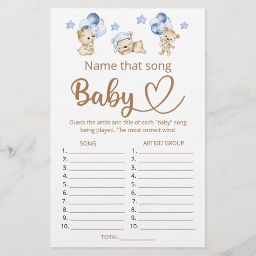Name that song boy baby shower game