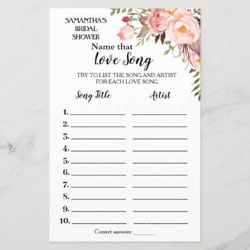 Name that song bridal shower english spanish game