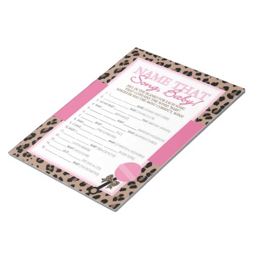 Name That Song Leopard and Pink Baby Shower Game Notepad