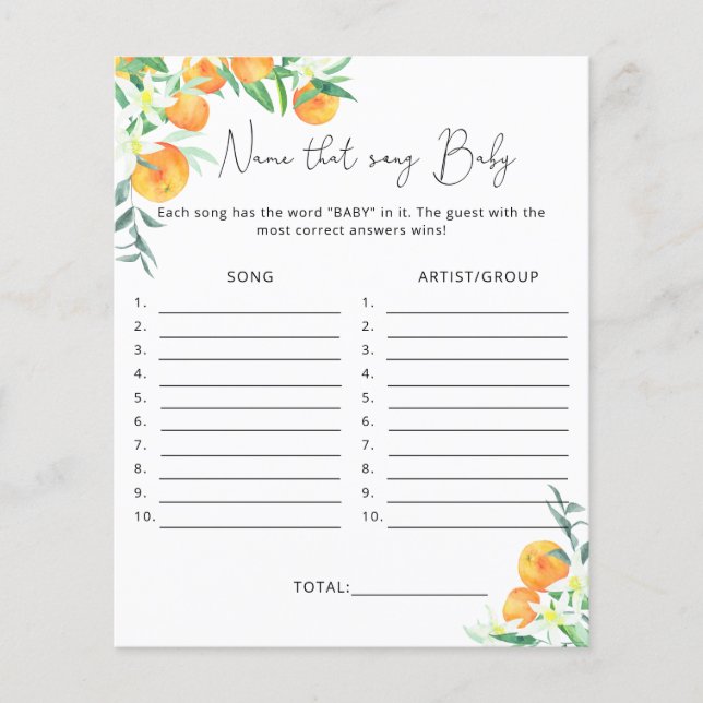 Name that song \ Little cutie baby shower game (Front)