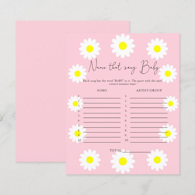 Name that song \ Wildflowers baby shower game (Front/Back)