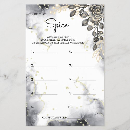 Name that Spice Black Roses BridalShower Game Card Flyer
