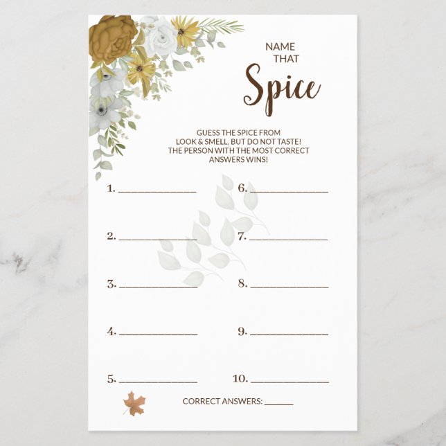 Name that Spice Boho Autumn BridalShower Game Card Flyer (Front)