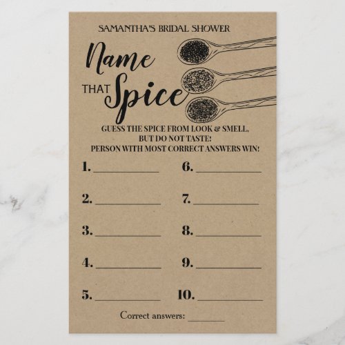 Name that Spice bridal shower game english spanish