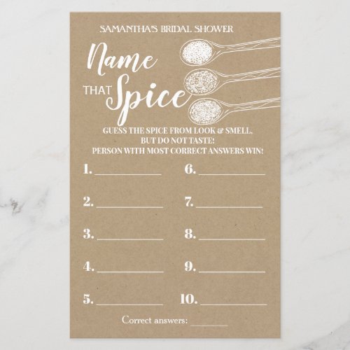 Name that Spice bridal shower game english spanish