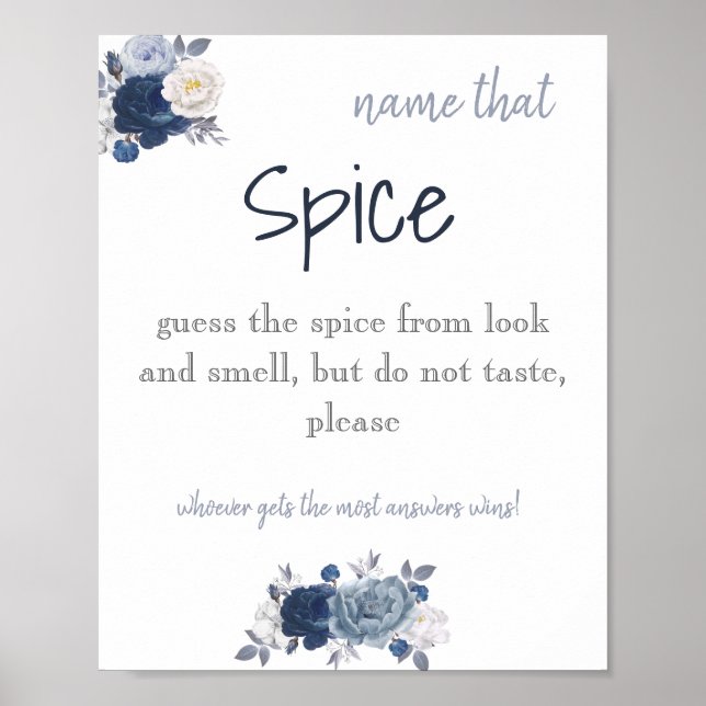 Name that Spice Bridal Shower Game Poster (Front)