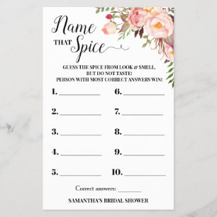 Name that Spice Bridal Shower Pink Game Card Flyer