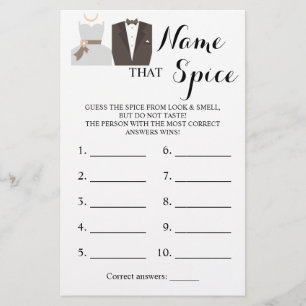 Name that Spice Bride & Groom Game Card Flyer