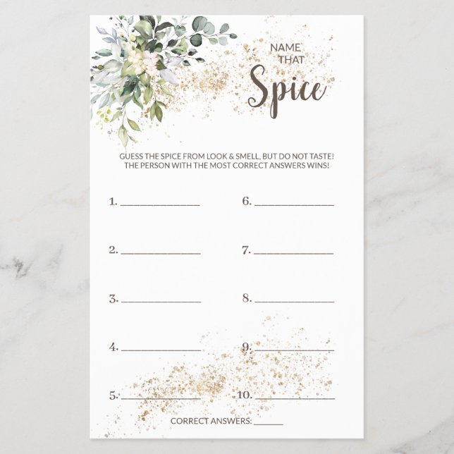 Name that Spice Herbal Bridal Shower Game Card Flyer (Front)