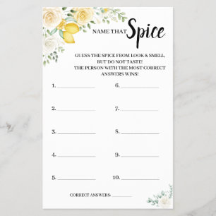 Name that Spice Lemon&Roses BridalShower Game Card Flyer
