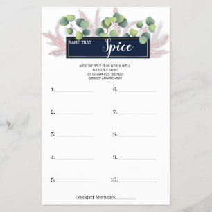Name that Spice PampasGrass BridalShower Game Card Flyer
