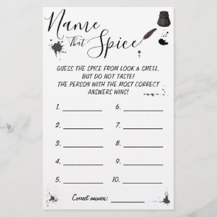 Name that Spice Pen & Inkwell Game Card Flyer