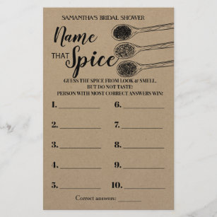 Name that Spice Rustic Bridal Shower Game Card Flyer