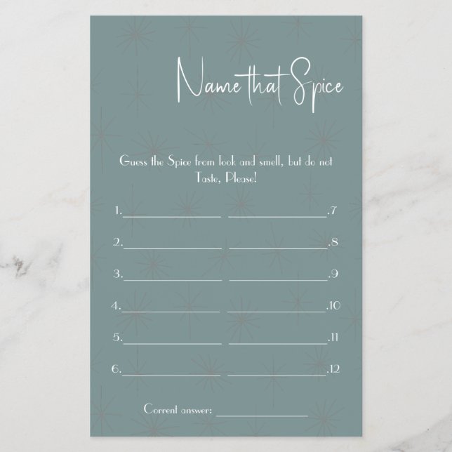 Name that Spice - Shower Game Flyer (Front)