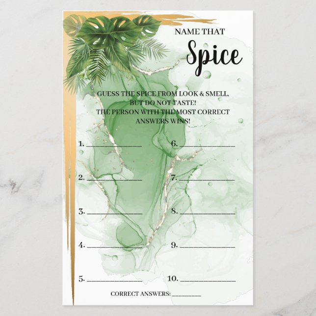 Name that Spice Tropical Bridal Shower Game Card Flyer (Front)