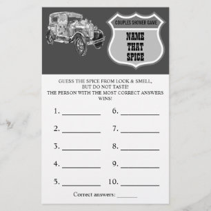 Name that Spice   Wedding Car Shower Game Card Flyer