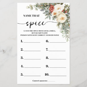 Name that Spice Winter Bridal Shower Game Card Flyer