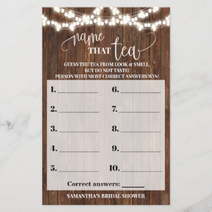 Name that Tea Western Bridal Shower Game Card Flyer