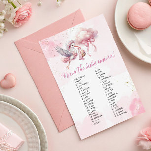 Name the Baby Animal Pink Stork Baby Shower Game