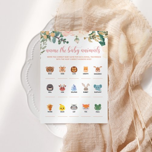 Name the Baby Animals Autumn Baby Shower Game Card