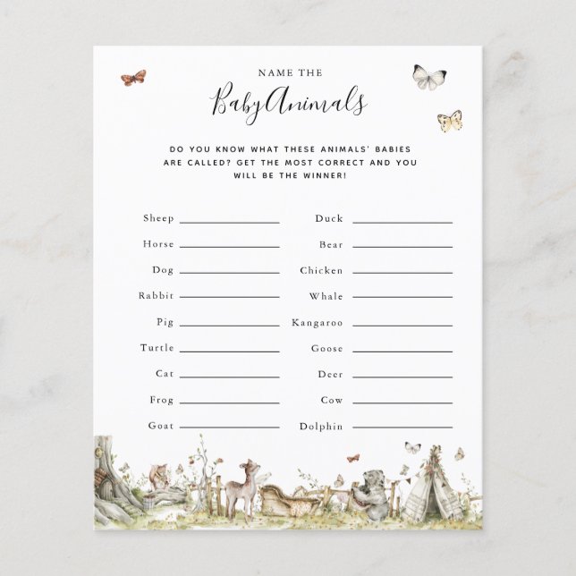 Name the Baby Animals | Baby Shower Game (Front)