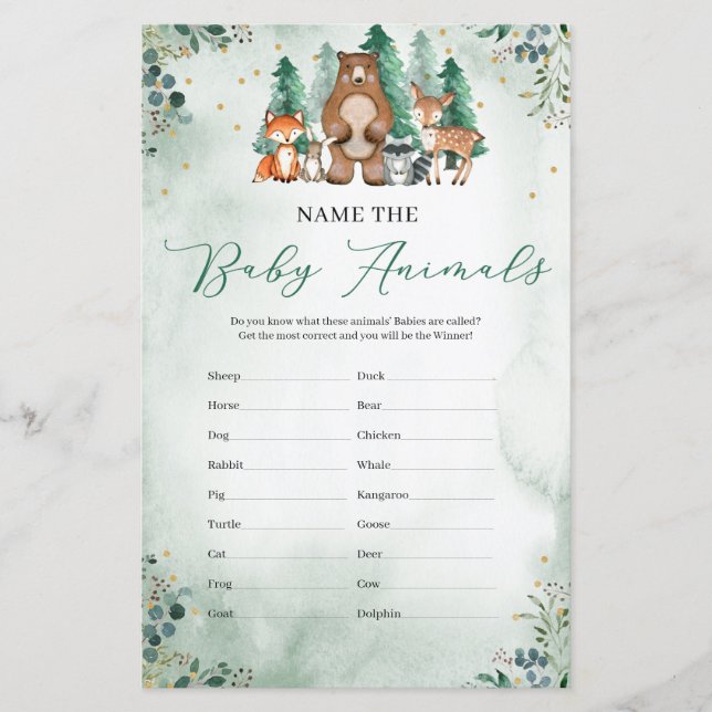 Name the baby animals game woodland greenery (Front)