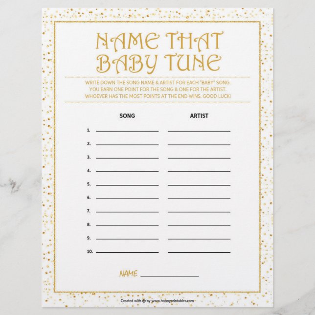 Name The Baby Tune [Golden Sparkles] Letterhead (Front)