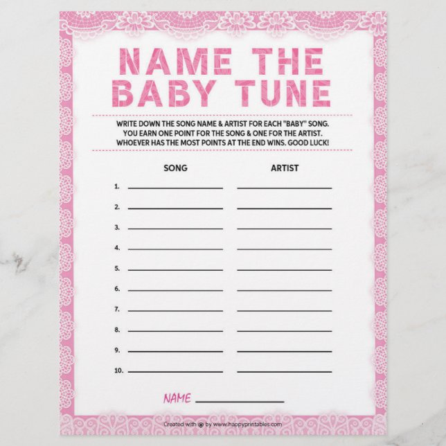 Name The Baby Tune [Luxury Lace [Pink]] Letterhead (Front)