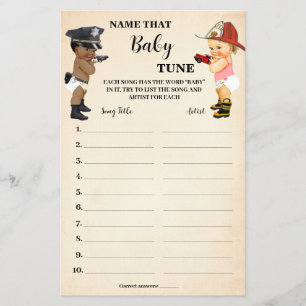 Name the Tune Little Recruit Baby Shower Game Card Flyer