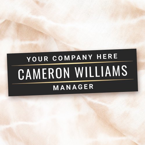 Name title and company name black with dividers name tag