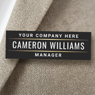 Name title and company name black with dividers name tag