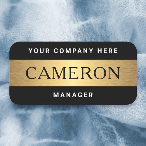 Name title and company name modern black golden name tag