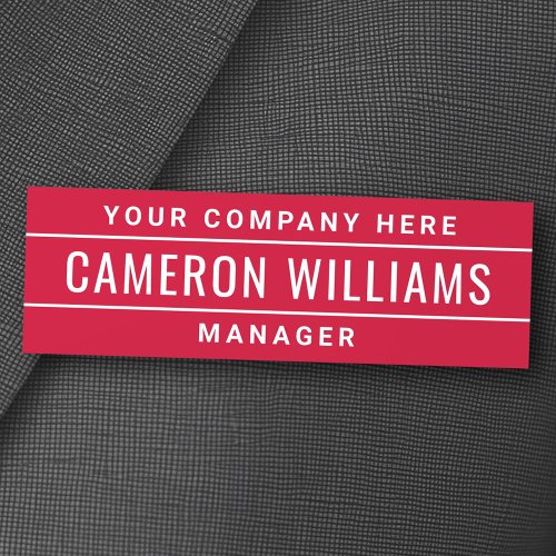 Name title and company name modern red name tag