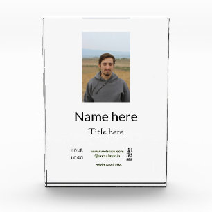 name title here contact info Q R code logo photo e Acrylic Award