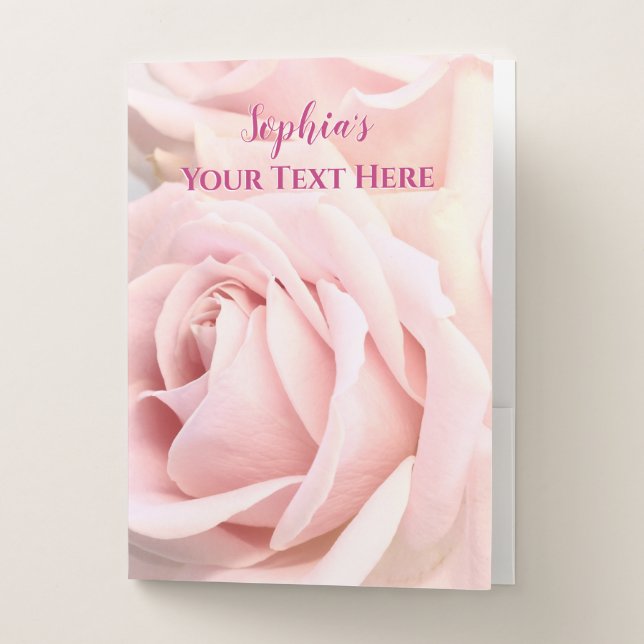 Name, Title, Info, Pale Pink Roses Pocket Folder (Front)