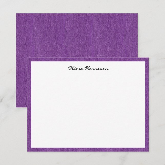 Name || Trendy Girly Purple Denim Print Frame Note Card (Front/Back)