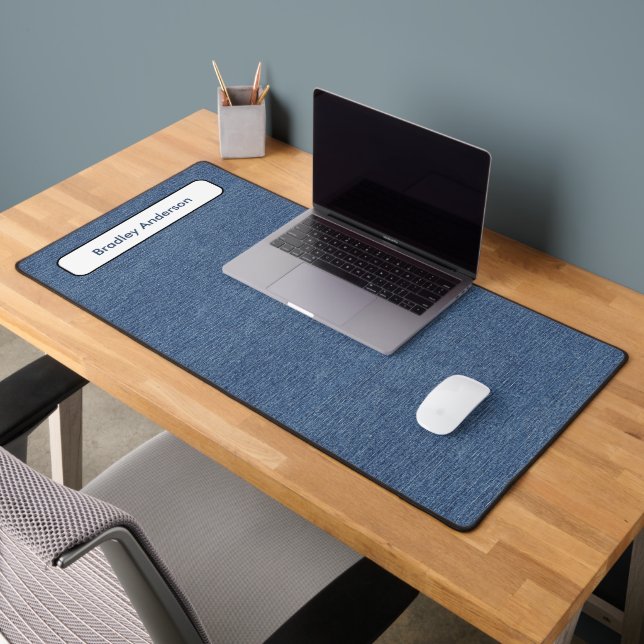 Name || Trendy Minimalist Blue Denim Print  Desk Mat (Office 2)