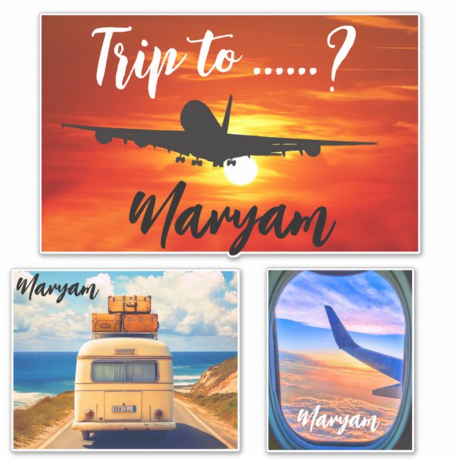 Name Trip to ...?! Travel Airplane & Car Suitcase Sticker (Front)