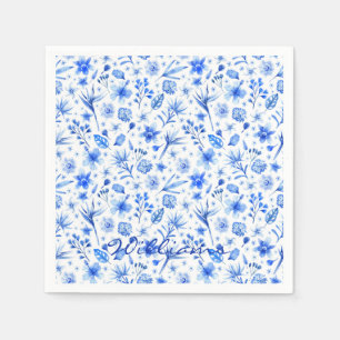 Name Tropical Flowers Cobalt Blue Cocktail Napkins