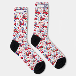 Name, Trucks Red White & Blue Patriotic Motifs Socks