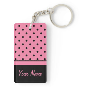 Name Tube Sock Black Polka Dots hot pink Keychain
